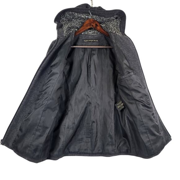 Fleet Street Wool Coat Women's SZ M Black Full Zip Hooded Pockets EUC - Picture 2 of 16